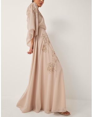 Monsoon Skyla Floral Embellished Maxi Wrap Dress Nude - Natural