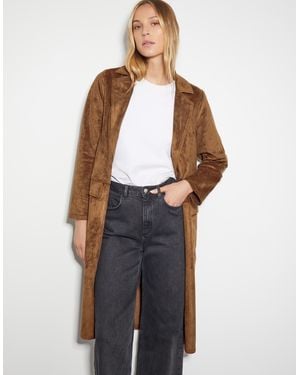 Monsoon Tove Suedette Trench Coat Brown - Blue