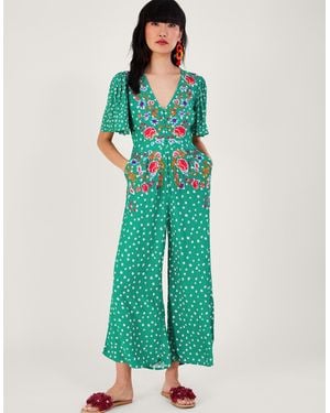 Monsoon Rori Embroidered Jumpsuit Green