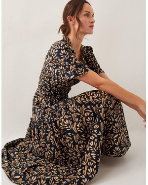 Monsoon Bryony Leaf Print Midi Dress Black - Brown