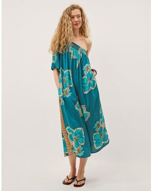 Monsoon Yasmin One-shoulder Floral Jumpsuit Teal - Blue
