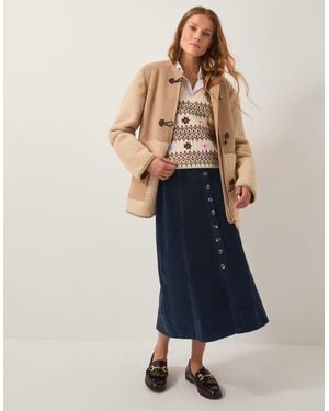 Monsoon Jamie Button Corduroy Midi Skirt - Blue