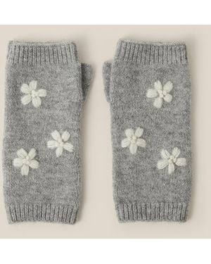 Monsoon Elena Floral Embroidered Wrist Warmers - Grey