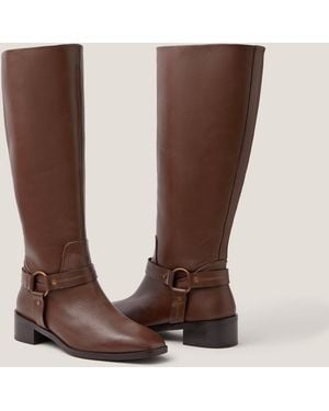 Monsoon Arlo Buckle Knee High Leather Boots Brown