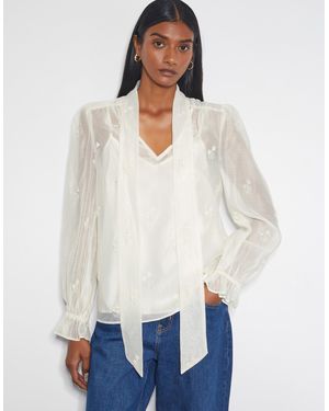 Monsoon Mae Organza Pussybow Blouse Ivory - White