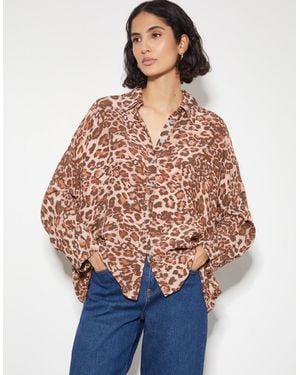 Monsoon Arielle Leopard Print Shirt Brown - Blue