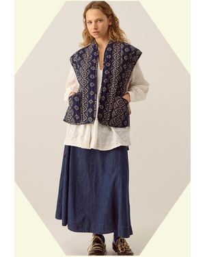 Monsoon East Celine Reversible Print Quilted Waistcoat Blue