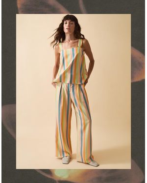 Monsoon Clemence Elodie Stripe Wide Leg Trousers Multi - Natural