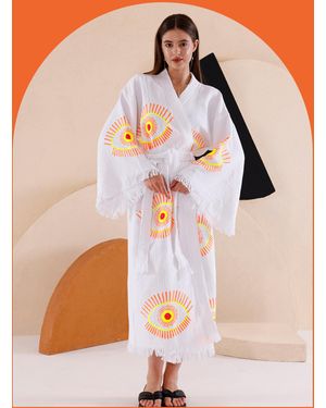 Monsoon Meraki Beach Eye Print Kimono Robe Cream - Orange
