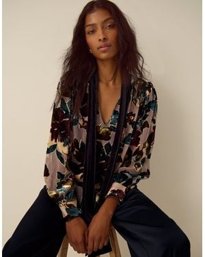 Monsoon Ayla Floral Devore Blouse - Black