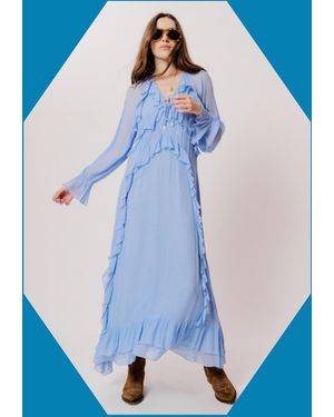 Monsoon Moliin Long Sleeve Ruffle Maxi Dress Blue