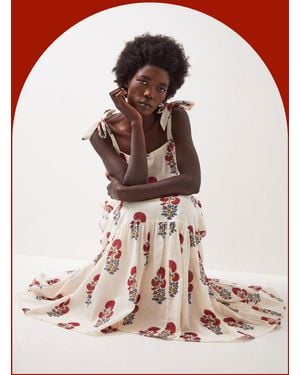 Monsoon East Lucy Floral Tiered Maxi Dress Pink - White