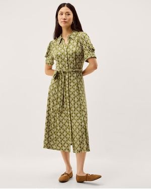 Monsoon Kalani Geometric Jersey Midi Shirt Dress Green