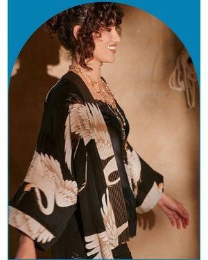 Monsoon One Hundred Stars Stork Print Kimono Jacket - Black