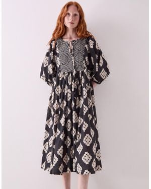 Monsoon East Kaira Cotton Midi Dress Black