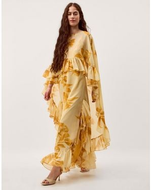 Monsoon Joanna Ruffle Cape Chiffon Maxi Dress Ivory - Metallic