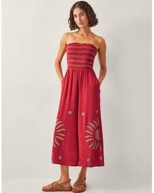 Monsoon Nadia Shirred Embroidered Jumpsuit Orange