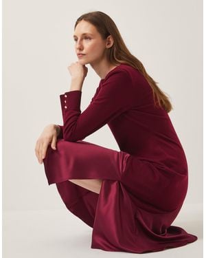 Monsoon Saz Asymmetrical Mix Satin Midi Dress Red
