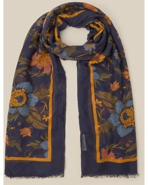 Monsoon Princella Floral Print Scarf Blue