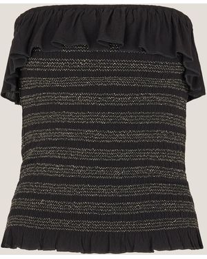 Monsoon Heidi Smocked Ruffle Bandeau Top Black