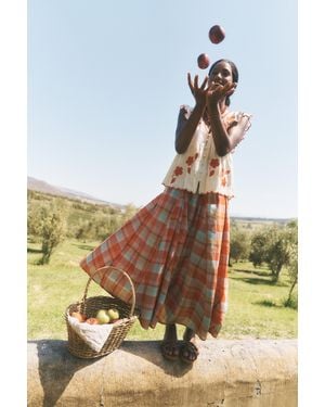 Monsoon Cecily Check Midi Skirt Orange - Red