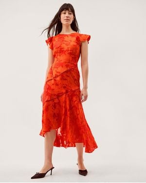 Monsoon Josie Jacquard Floral Midi Dress Orange - Red