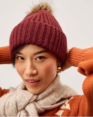 Monsoon Dede Faux Fur Bobble Beanie Hat Red
