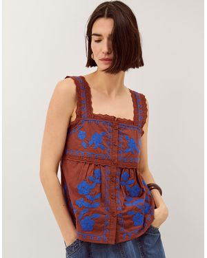 Monsoon Madison Embroidered Broderie Lace Top Brown - Blue