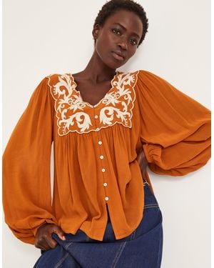 Monsoon Jenna Embroidered Blouson Blouse Copper - Orange
