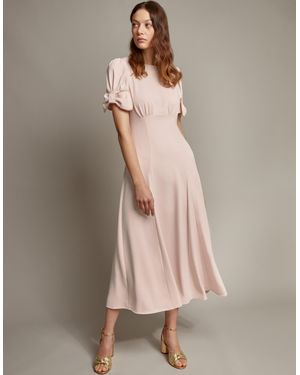 Monsoon Belle Bow Sleeve Midi Dress Pink - Brown