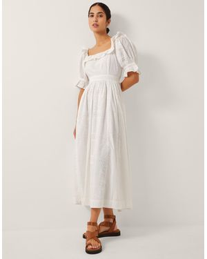 Monsoon The India Edit Matilda Puff Sleeve Broderie Midi Dress White - Natural