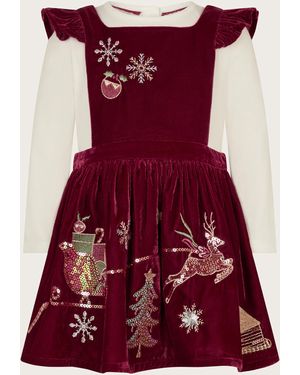 Monsoon Baby Top And Velvet Christmas Pinafore Dress Set Red