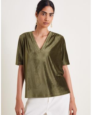 Monsoon Shay Rib Velour T-shirt - Green