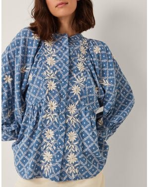 Monsoon Deniz Print Embroidered Shirt Blue