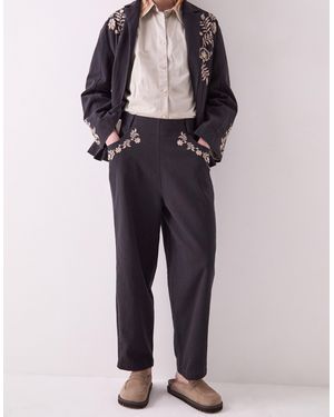 Monsoon East Esme Embroidered Straight Leg Trousers Grey