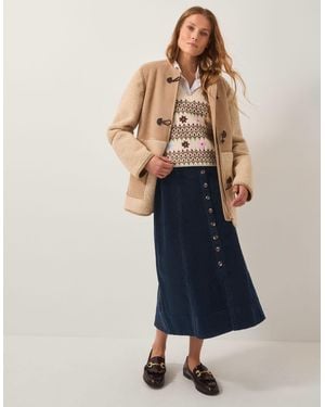 Monsoon Jamie Button Corduroy Midi Skirt - Blue