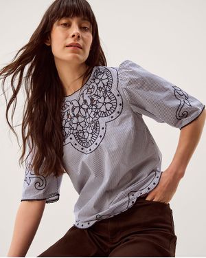 Monsoon Kirsty Embroidered Stripe Top Blue - Brown