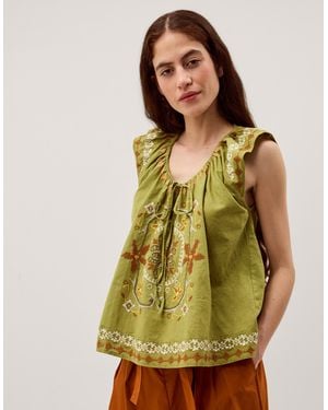 Monsoon Greta Floral Embroidered Top - Green