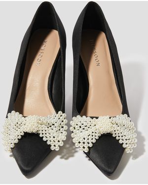 Monsoon Pearl Bow Satin Court Shoes Black
