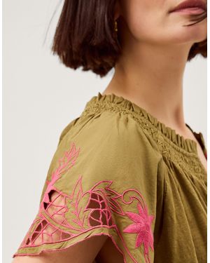 Monsoon Fiona Embroidered Cotton Top - Green