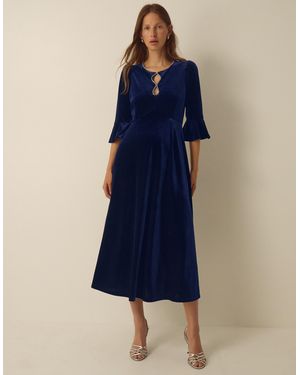 Monsoon Clara Velvet Midi Dress - Blue