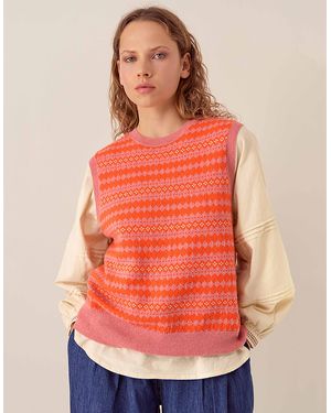Monsoon East Becky Alpaca And Cashmere Fairisle Tank Orange