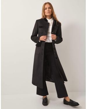 Monsoon Viv Velvet Trim Military Coat - Black