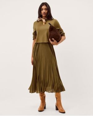 Monsoon Penny Pleated Midi Dress - Green