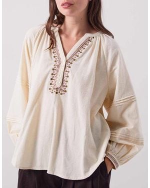 Monsoon East Aralia Embroidered Cotton Blouse Camel - Natural