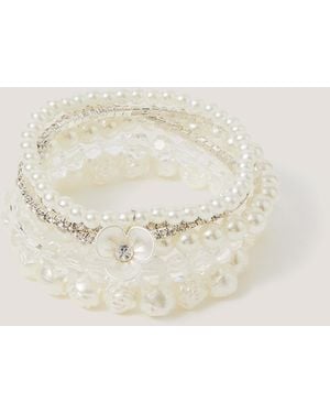 Monsoon 6-pack Flower Pearl Beaded Bracelets - Natural