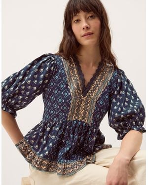 Monsoon Stacee Print Jersey Top - Blue