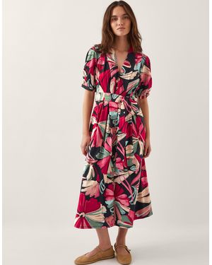 Monsoon Jemima Floral Midi Shirt Dress Red