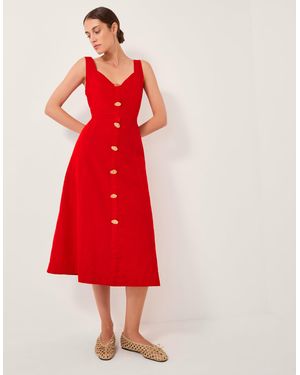 Monsoon Nell Linen Blend Midi Dress - Red