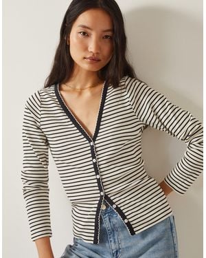 Monsoon Sil Stripe Jersey Cardigan Ivory - White